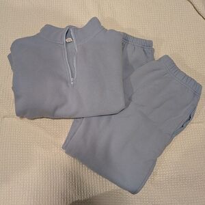 Light Blue Quarter Zip Sweatshirt And Matching Sweatpants